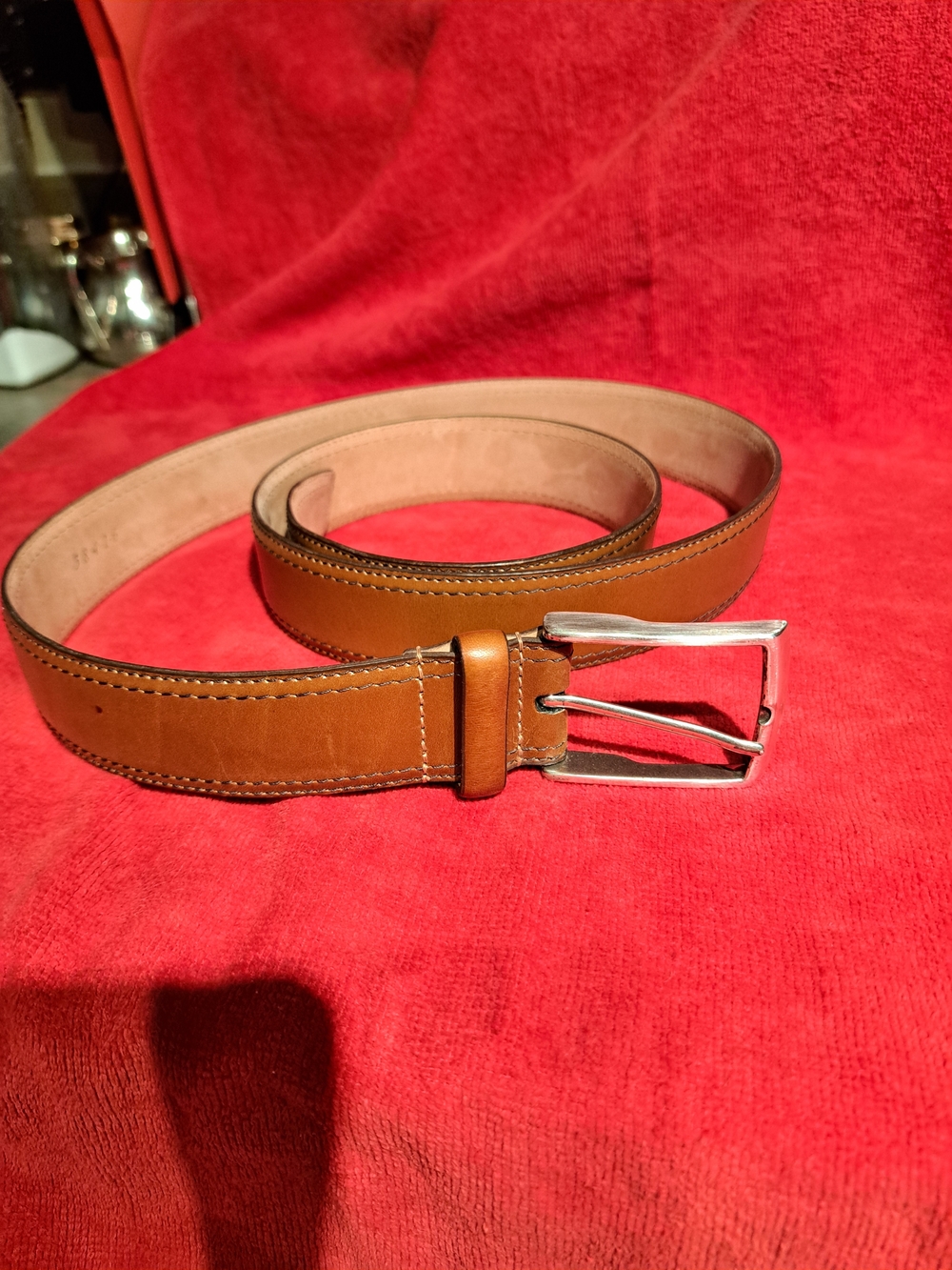 Allen Edmonds Brown Leather Belt with Silver Buckle
